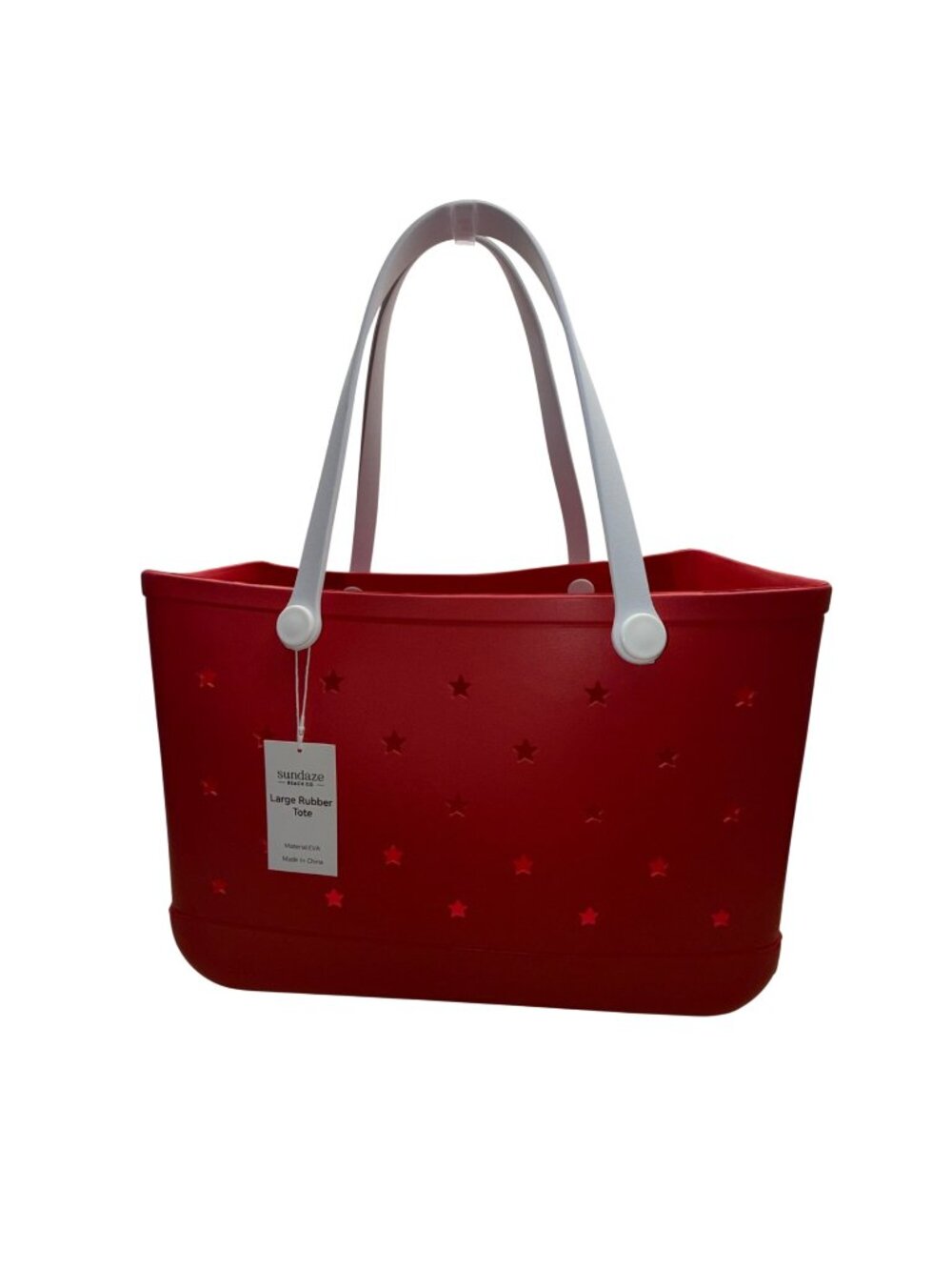 Sundaze Beach Co. Women’s Red EVA Rubber Double Handle Star Cutout Tote Bag Sz L